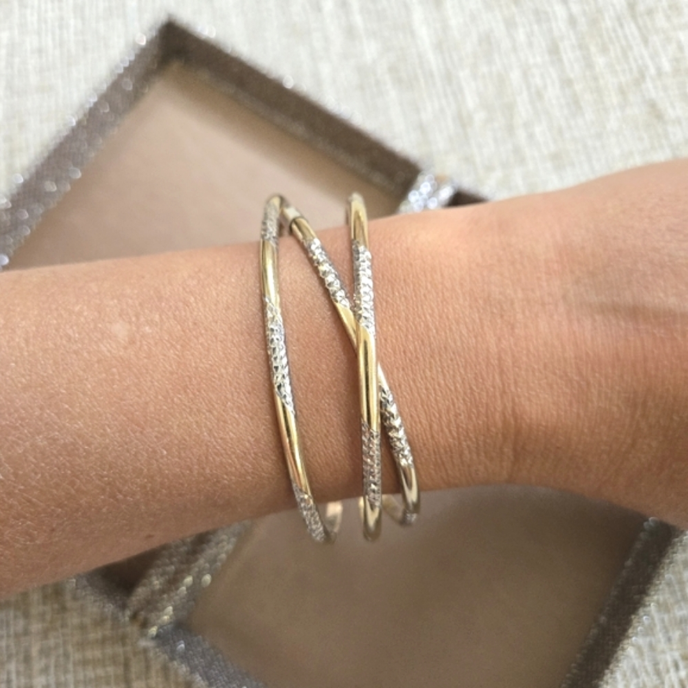 Vintage 14k Gold Fill Sterling Two-Tone Bangle Bracelet Set